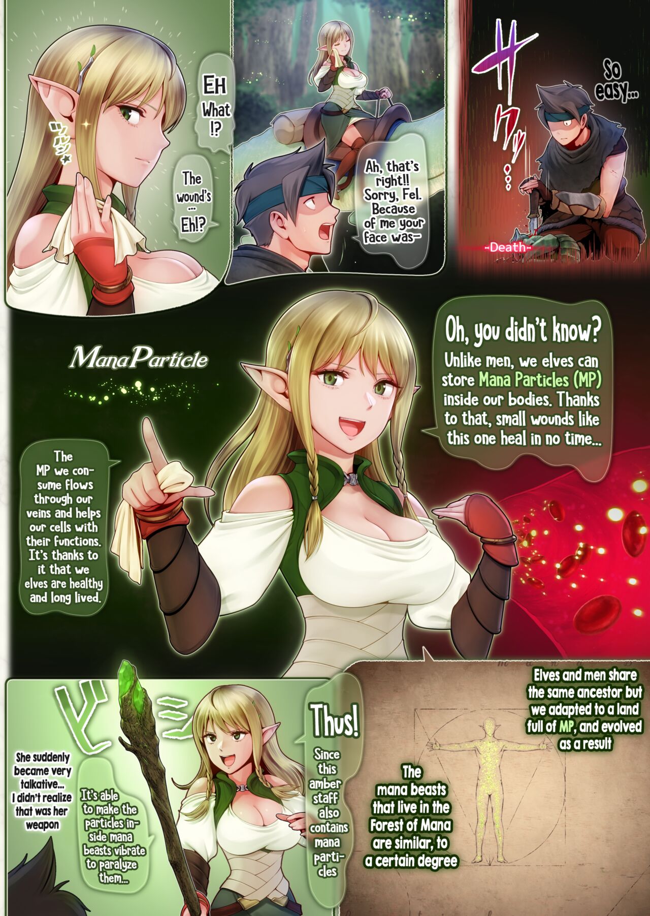 Fel to Mana no Mori -Taieki de Tairyoku Kaifuku sasetekureru Bakunyuu Healer Elf- | Fel and the Forest of Mana -The big titty elf healer recovers my stamina with her bodily fluids- page 12 full