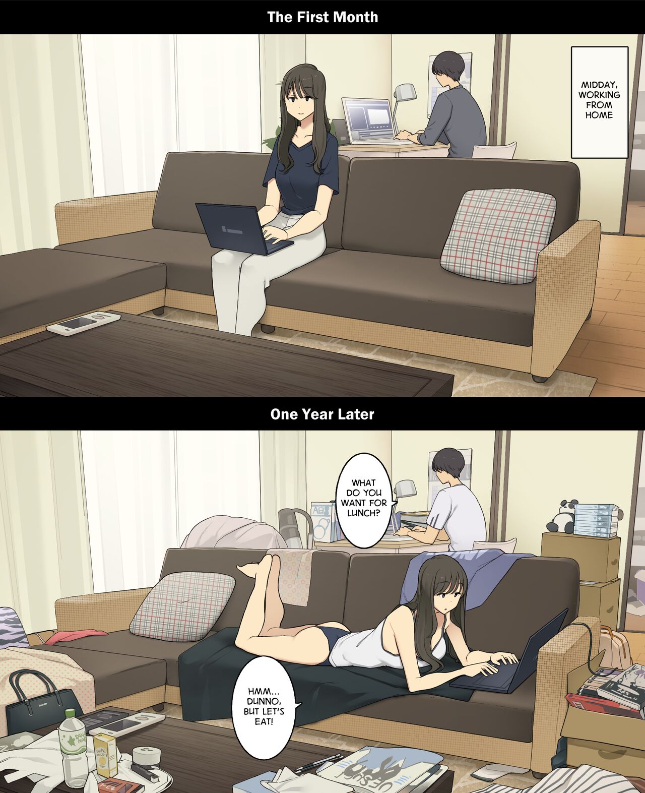 Dousei Seikatsu Ikkagetsume to Ichinen Ato, Asaokite kara Shuushin made no Hikaku | A Day in the Life of a Couple: Their First Month Living Together vs. One Year Later page 6 full