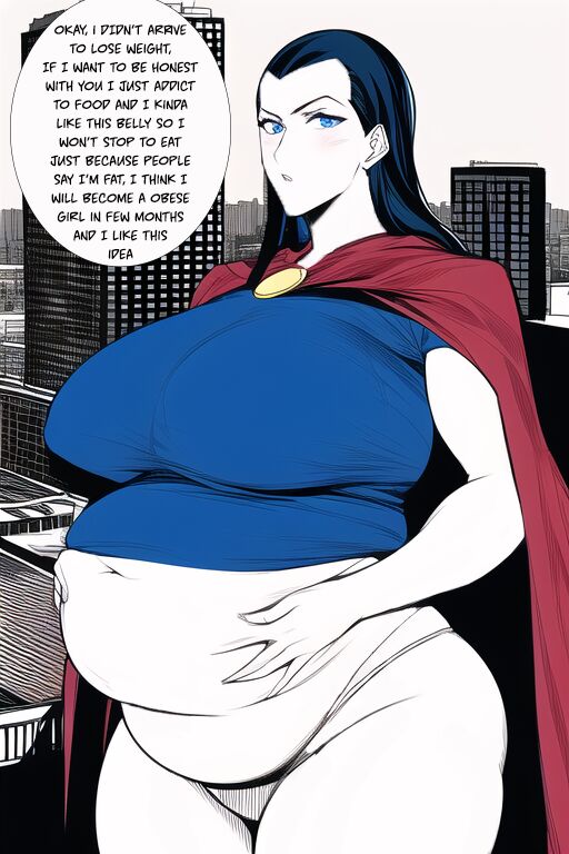 Expanding Heroine:Confronting the Virus Villain, Page 1 to 12,   ,, Weight gain anime girl, bbw, ssbbw, stuffing belly, SuperHero who gain a lot of weights because of a food addiction. page 11 full